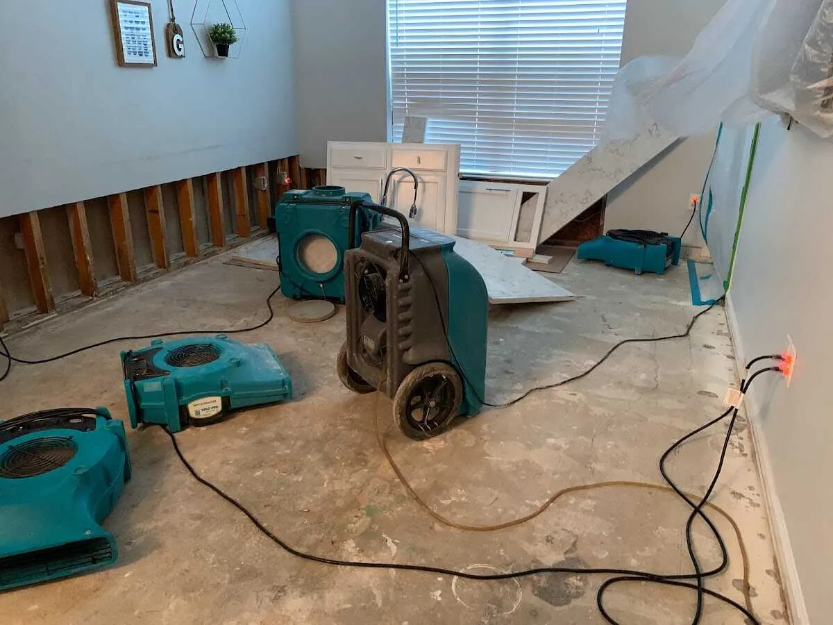 Dehumidifier in flood-cut room for Water Damage Restoration in East Pasadena